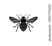 honey bee black and white vector illustration for honey products, packaging, design. 
