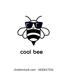 honey bee bug cute cool wearing sunglasses character logo icon design vector illustration template
