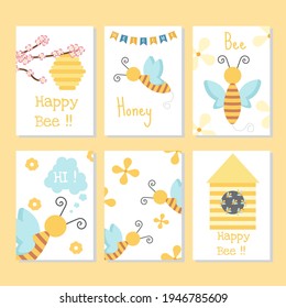 Recogida de tarjetas de abeja miel. Ilustración vectorial.