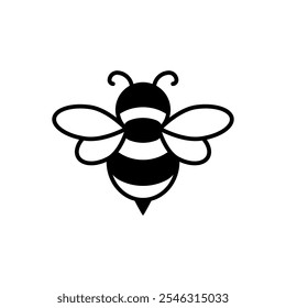 Honey bee cartoon black and white icon. Clipart image isolated on white background