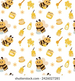 Honey bee cartoon pattern seamless
