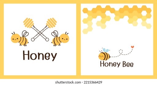 Honey and bee cartoons logo sign isolated on white background vector illustration. 