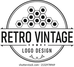 Honey bee with circle frame retro logo. Vintage logo