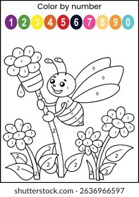 honey bee color by number kids math practice worksheet 