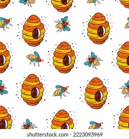 La colmena de abeja de miel es un concepto de cobertura de patrón transparente. Ilustración del elemento de diseño gráfico del vector