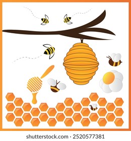 Honey bee and Honey Comb Vector Design