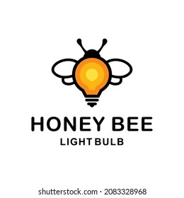 Honey bee combination with light bulb in white background , template vector logo design as you editable