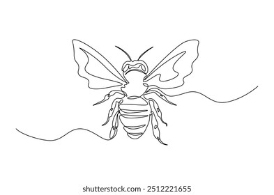 Honey bee continuous one line drawing. Honeybee insect single line art illustration. Editable vector.