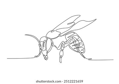 Honey bee continuous one line drawing. Honeybee insect single line art illustration. Editable vector.