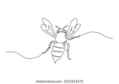 Honey bee continuous one line drawing. Honeybee insect single line art illustration. Editable vector.