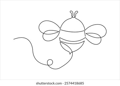 Honey bee continuous one line art drawing of vector