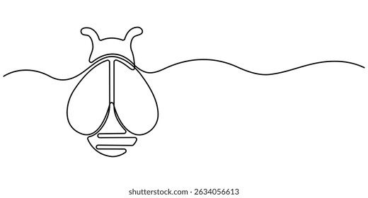 Honey bee continuous one line drawing. Bee single line art. Cute honey bee outline drawing illustration. single line drawing of a flying bee. Hand drawn doodle illustration of insect. Editable stroke.