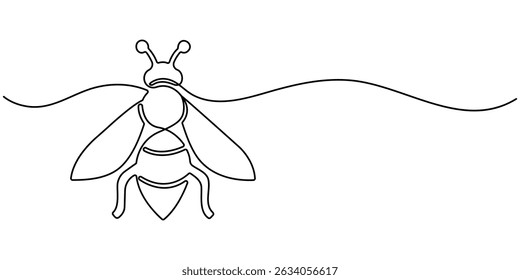 Honey bee continuous one line drawing. Bee single line art. Cute honey bee outline drawing illustration. single line drawing of a flying bee. Hand drawn doodle illustration of insect. Editable stroke.
