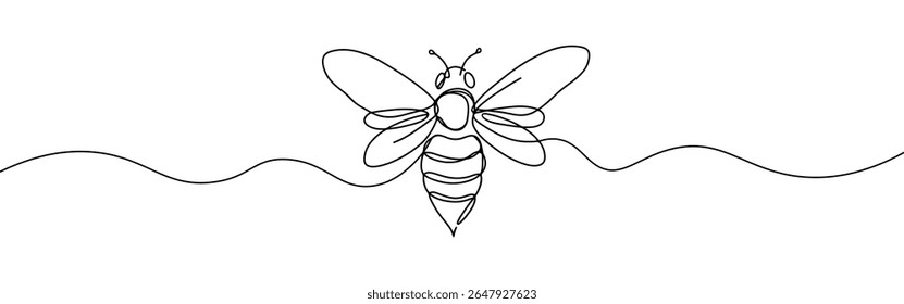 Honey bee continuous one line drawing. Bee sign in line style. Vector illustration.