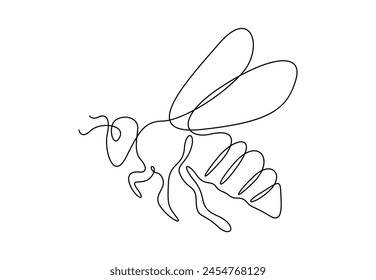 Abeja de miel dibujo continuo de una sola línea. Aislado sobre fondo blanco Ilustración vectorial