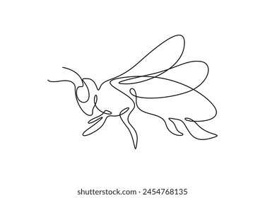 Honey bee continuous single line drawing. Isolated on white background vector illustration