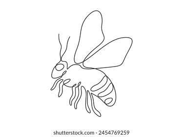 Honey bee continuous single line drawing. Isolated on white background vector illustration