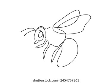 Honey bee continuous single line drawing. Isolated on white background vector illustration