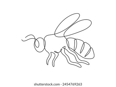 Abeja de miel dibujo continuo de una sola línea. Aislado sobre fondo blanco Ilustración vectorial