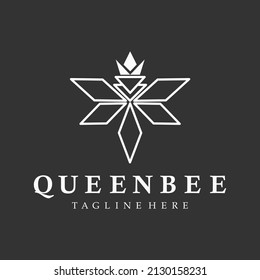 Honey bee creative icon symbol logo, queen bee linear logo type. logo design