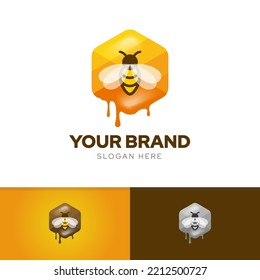 Honey bee creative logo design inspiration template vector with three color combination