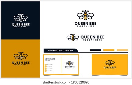 honey bee with crown or queen symbol logo design concept and business card template