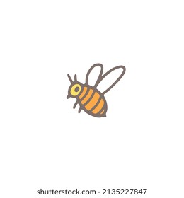 Honey bee in cute doodle style, hand drawn vector illustration isolated on white background. Funny bee or honeybee insect simple image in childish style.