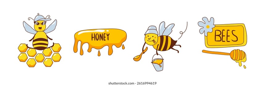 Honey bee day vector set
