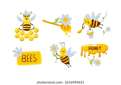 Honey bee day vector set