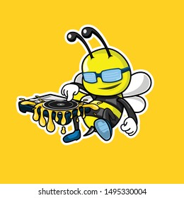 Honey bee disk jockey with honey drip illustration for character  mascot