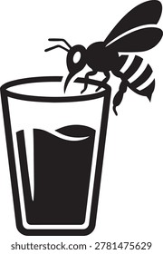 Honey bee drinking nectar from a glass of water vector