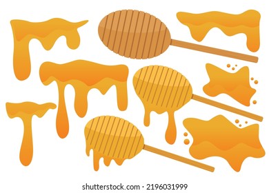 Honey bee. Honey dripping from dipper stick. Honey drops