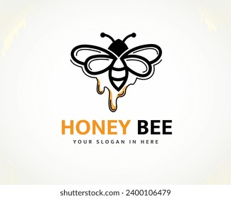 honey bee with drop honey logo design template illustration inspiration