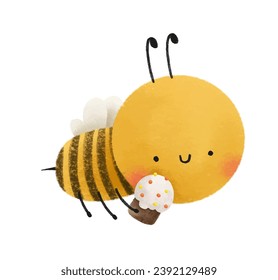 Honey bee with easter cake. Easter illustration