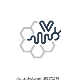 Honey bee elegant and dynamic logo. Beekeeping, honey production sign. Linear, flat design.