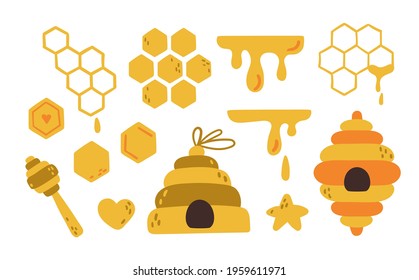 Honey bee elements cartoon kids isolated clip art bundle