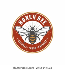 Honey bee emblem logo design vector illustration