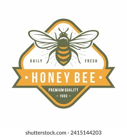 Honey bee emblem logo design vector illustration