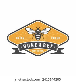 Honey bee emblem logo design vector illustration