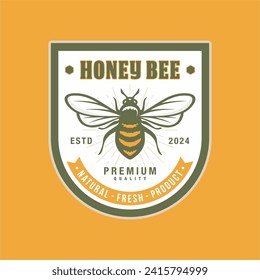 Honey bee emblem logo design vector illustration