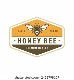 Honey bee emblem logo design vector illustration