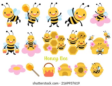  Honey Bee Flat Clipart, illustration 