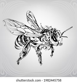 Honey bee in floral ornament 
