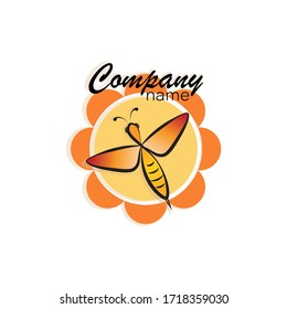 Honey bee, flower. Concepts logo, emblem, trademark. 