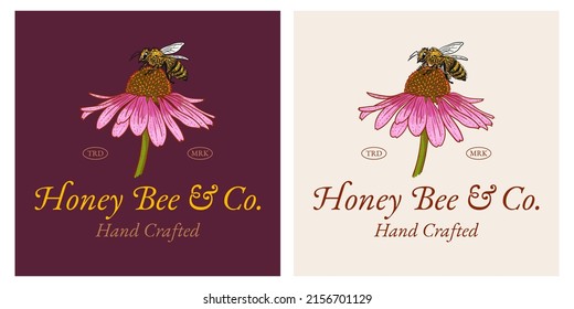 Honey bee and flower logo template