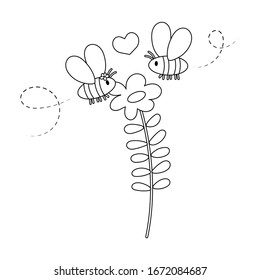 Honey bee and flower vector illustration cartoon isolated on white background. Bumblebee lovers vector cartoon. Sweet bees vector cartoon. 