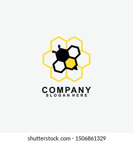 Honey Bee Fly Logo Design Isolated In Bee House Shape. Modern Design. Flat Logo. Bee Logo. Bee. Vector Illustration