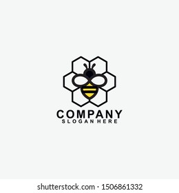 Honey Bee Fly Logo Design Isolated In Bee House Shape. Modern Design. Flat Logo. Bee Logo. Bee. Vector Illustration