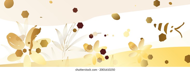 Honey bee flying  above meadow with flowers vector background