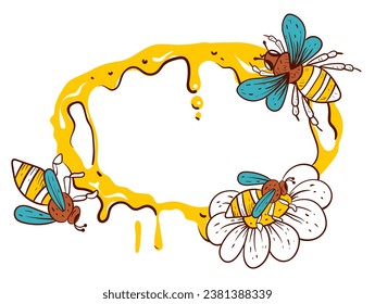 Honey bee frame border hive concept. Vector flat graphic design illustration
